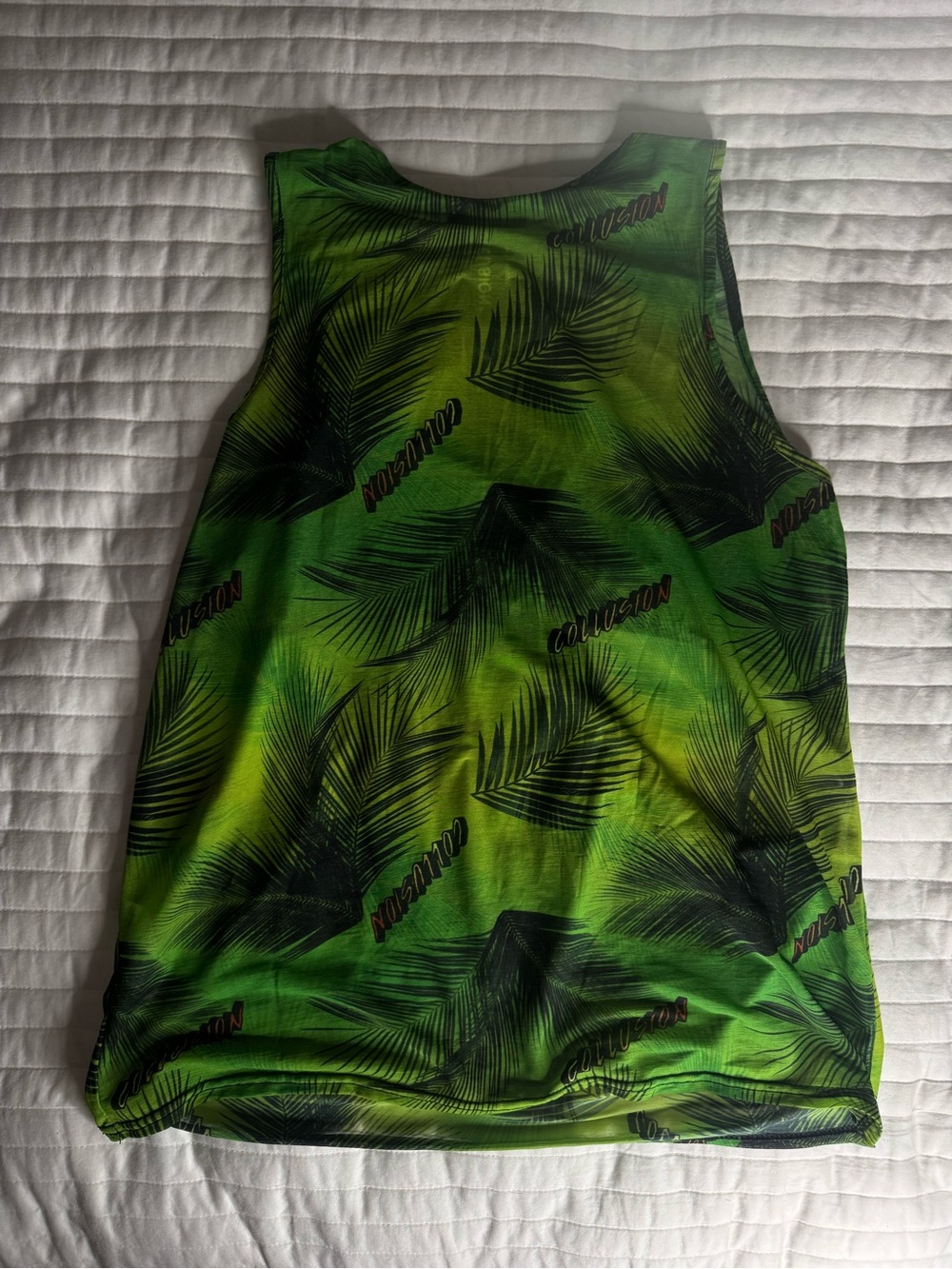 COLLUSION Men's Neon Green Tropical Cutout Tank Top - Picture 3 of 5